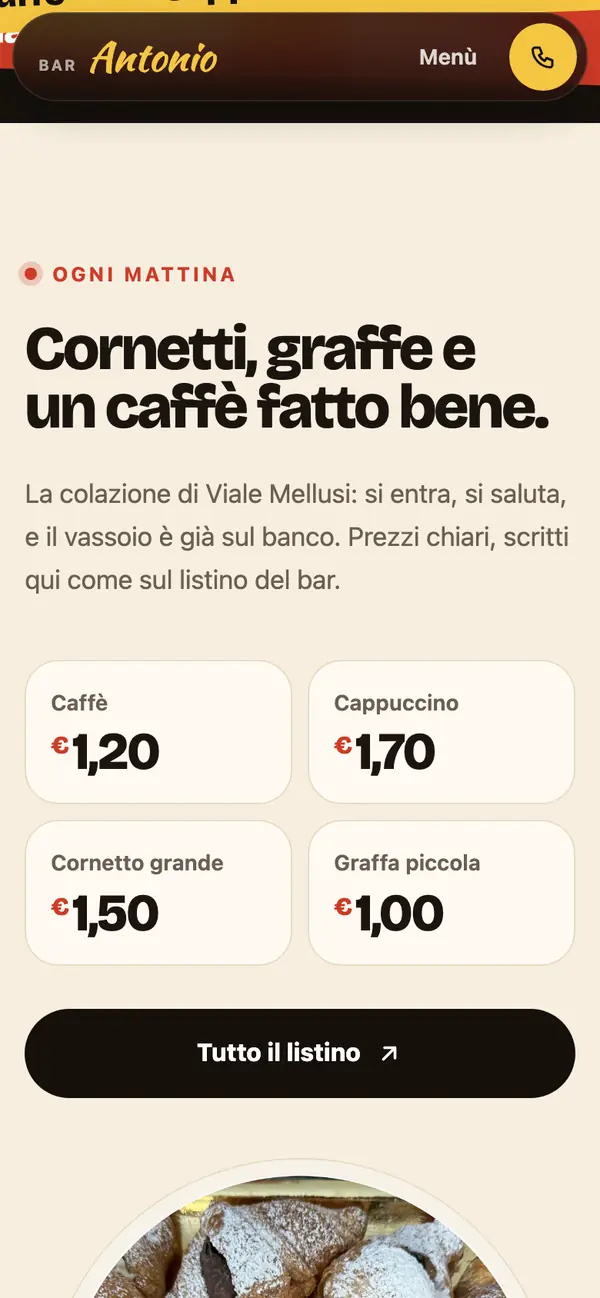 Prezzi della colazione su telefono